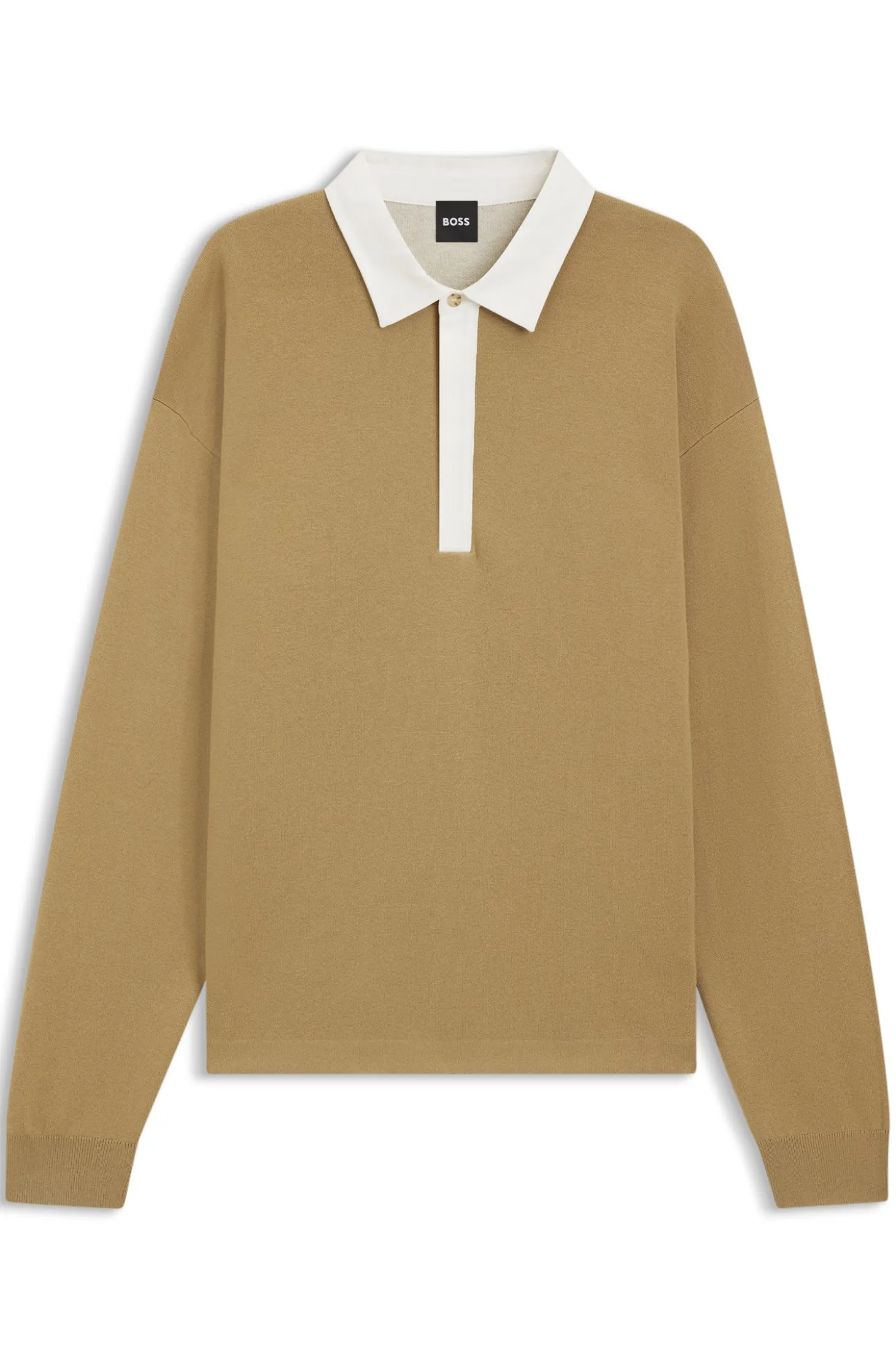 Contrast-collar sweater in cotton and virgin wool
