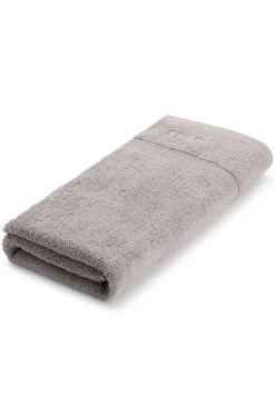 Cotton bath towel in silver with embroidered logo