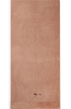 Cotton bath towel with embroidered florals and velvet stripe