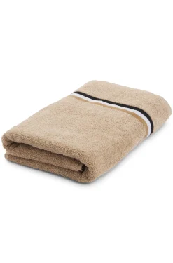 Cotton bath towel with signature-stripe border
