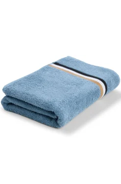 Cotton bath towel with signature-stripe border