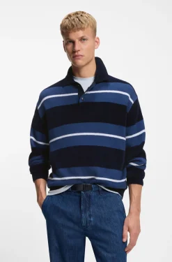 Cotton-blend knit polo with block stripes