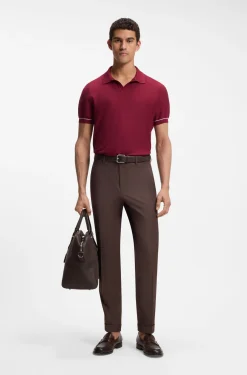 Cotton-blend knit polo with horizontal stripe