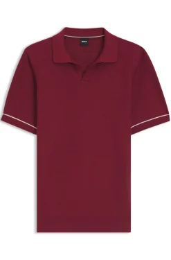 Cotton-blend knit polo with horizontal stripe