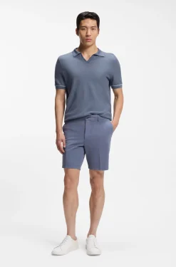 Cotton-blend knit polo with horizontal stripe