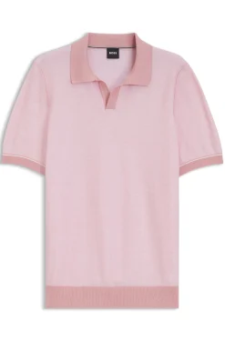 Cotton-blend knit polo with horizontal stripe