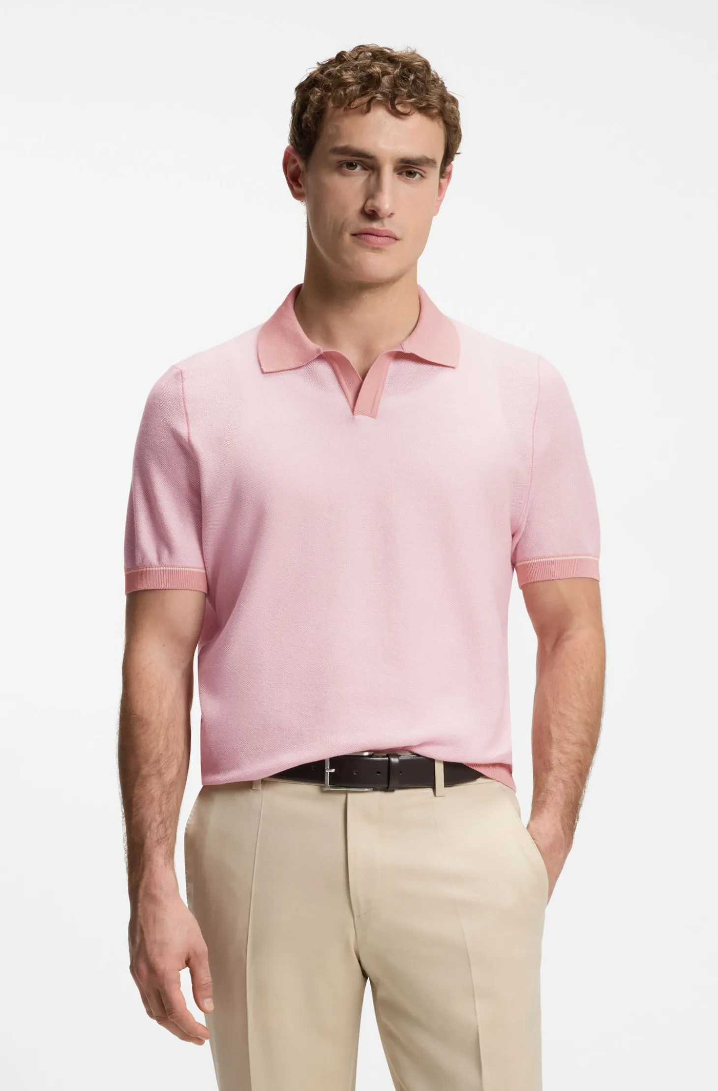 Cotton-blend knit polo with horizontal stripe