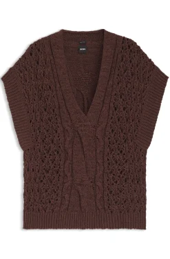 Cotton-blend knitted top with cable detailing