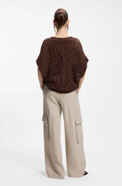 Cotton-blend knitted top with cable detailing