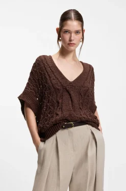Cotton-blend knitted top with cable detailing
