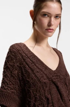 Cotton-blend knitted top with cable detailing