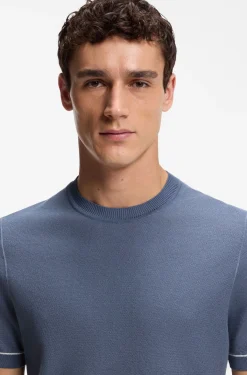 Cotton-blend knit T-shirt with horizontal stripe