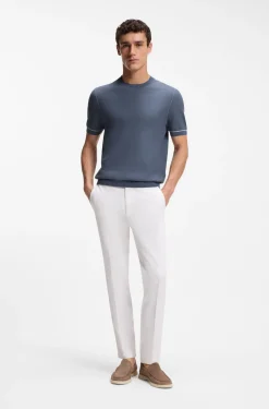 Cotton-blend knit T-shirt with horizontal stripe