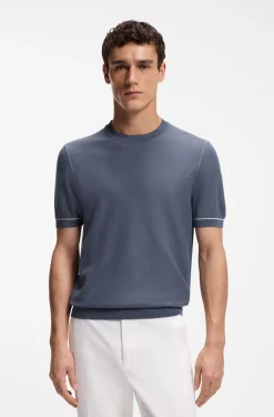 Cotton-blend knit T-shirt with horizontal stripe