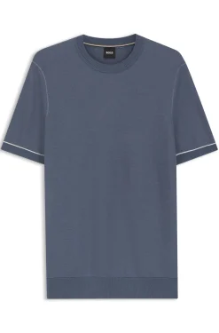 Cotton-blend knit T-shirt with horizontal stripe