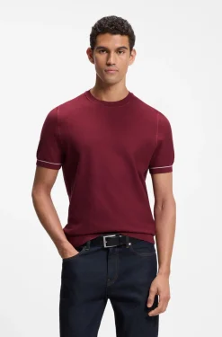 Cotton-blend knit T-shirt with horizontal stripe