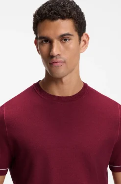 Cotton-blend knit T-shirt with horizontal stripe