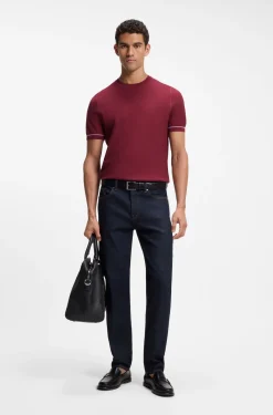 Cotton-blend knit T-shirt with horizontal stripe