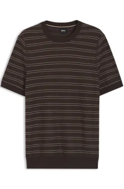 Cotton-blend knit T-shirt with horizontal stripe