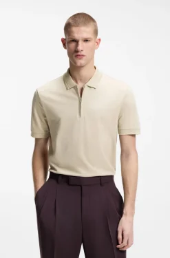 Cotton-blend polo shirt with zip placket