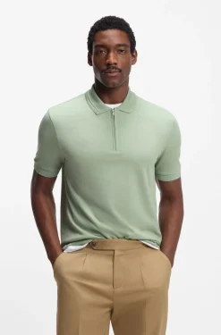 Cotton-blend polo shirt with zip placket