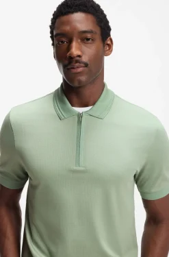Cotton-blend polo shirt with zip placket