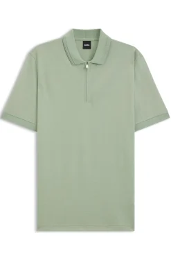Cotton-blend polo shirt with zip placket