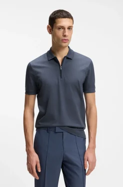 Cotton-blend polo shirt with zip placket