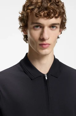 Cotton-blend polo shirt with zip placket