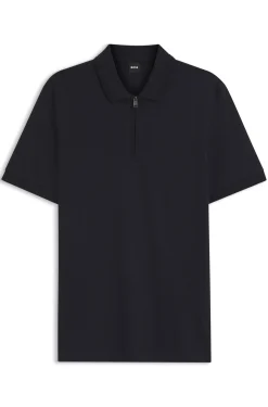 Cotton-blend polo shirt with zip placket