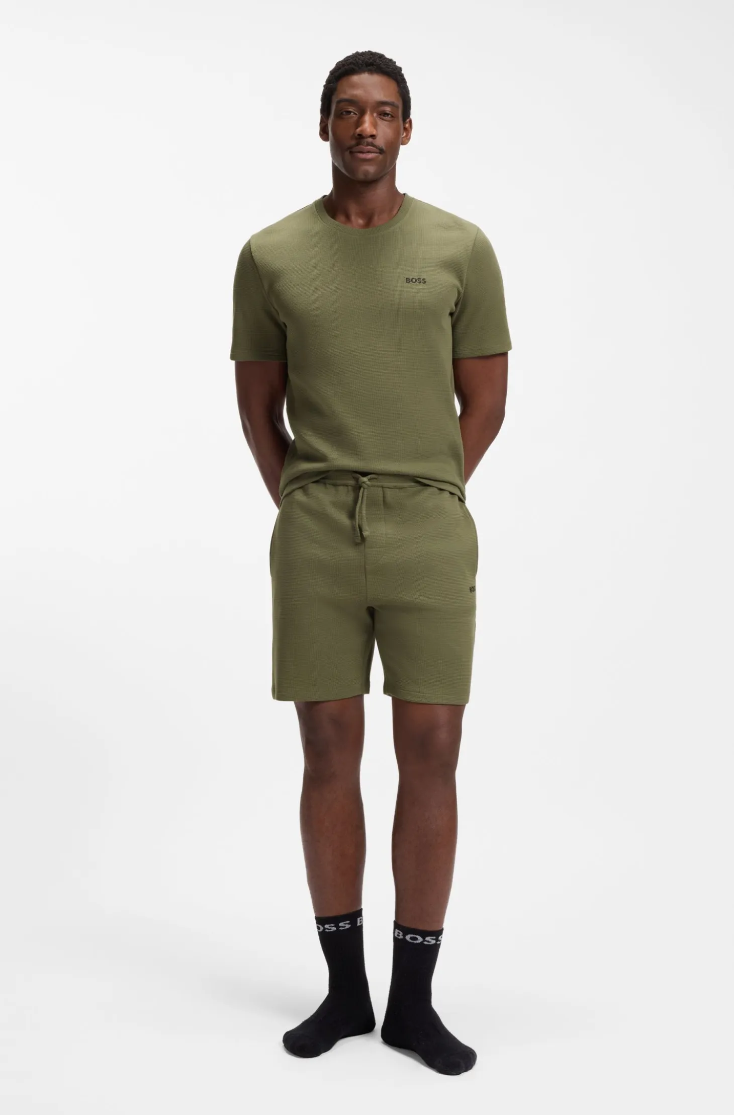 Cotton-blend pyjama shorts with embroidered logo