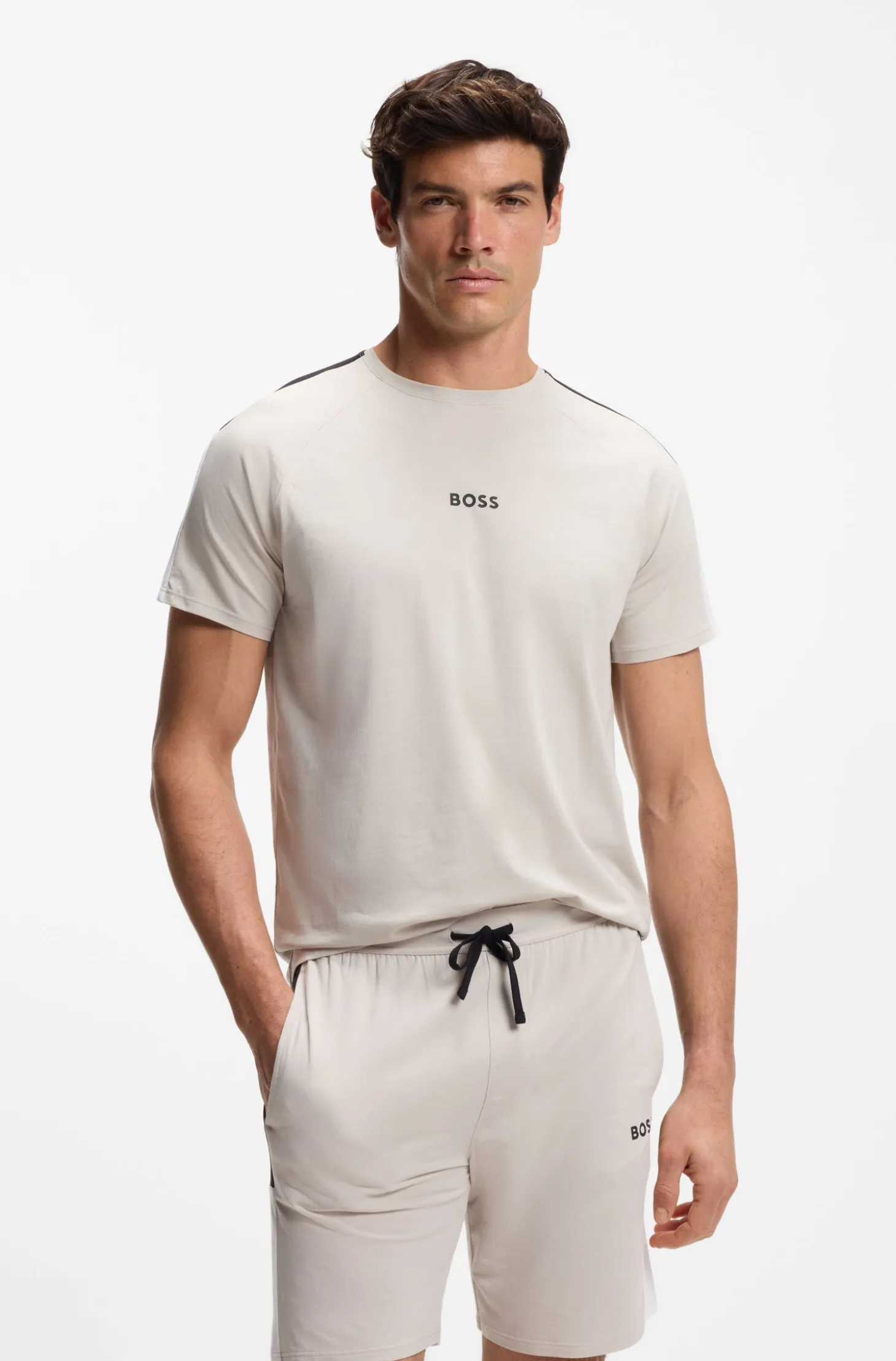 Cotton-blend pyjama T-shirt with colour-blocking