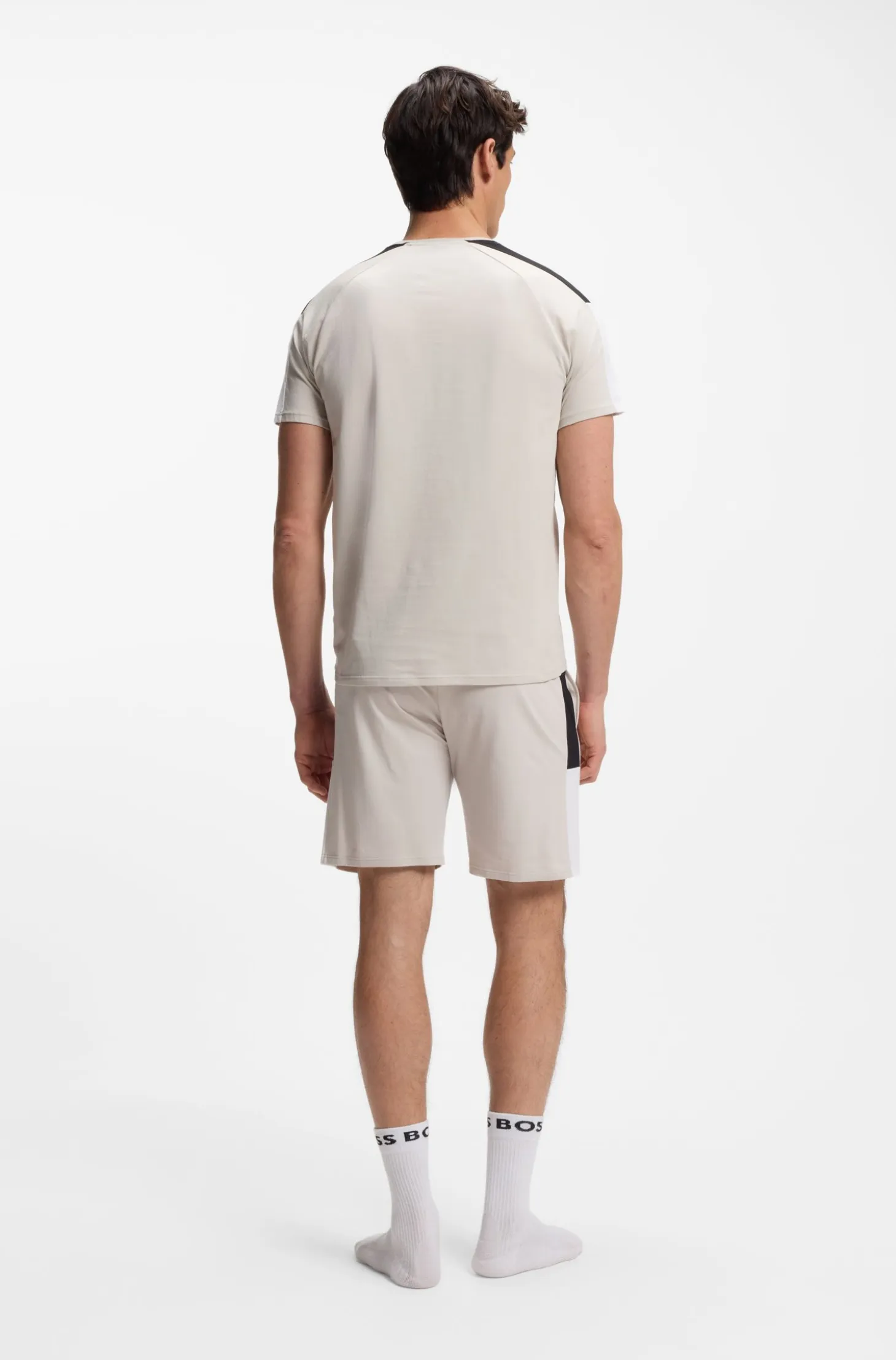 Cotton-blend pyjama T-shirt with colour-blocking