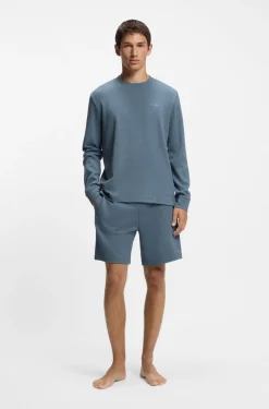 Cotton-blend pyjama T-shirt with waffle structure