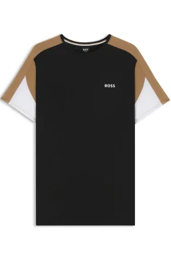 Cotton-blend pyjama T-shirt with contrast panels