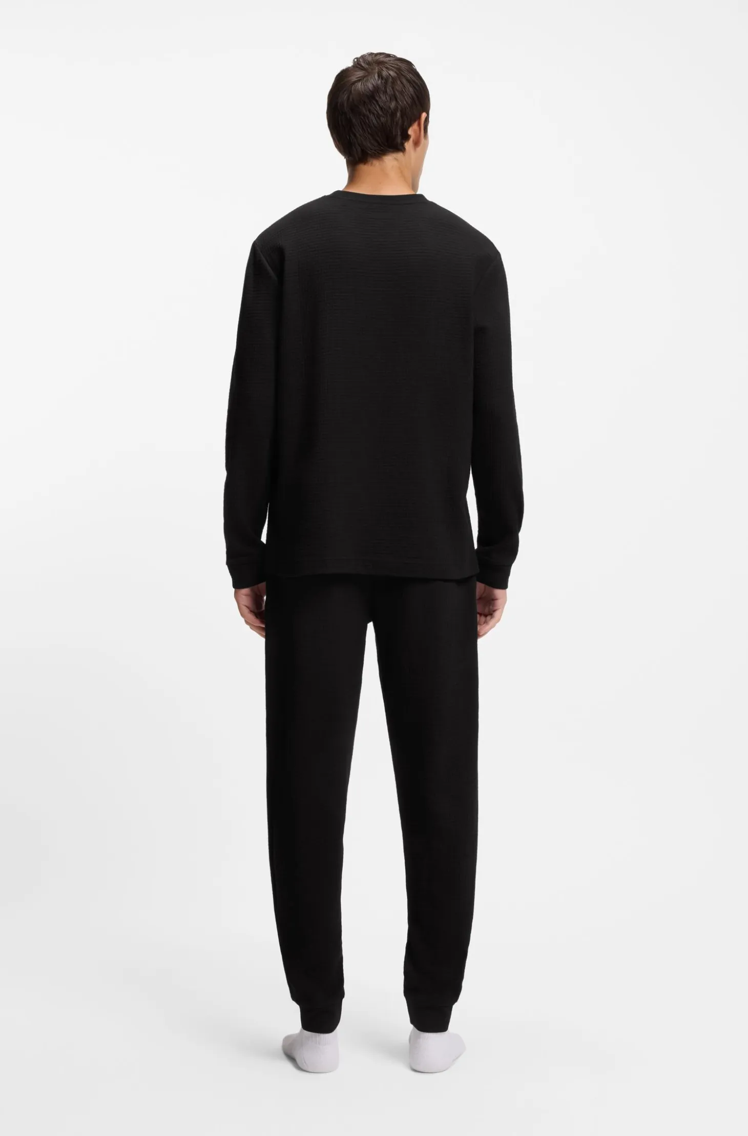 Cotton-blend pyjama T-shirt with waffle structure