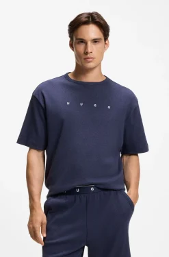 Cotton-blend pyjama T-shirt with embroidered logo