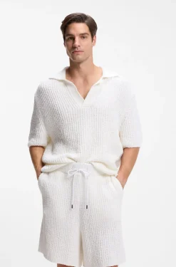 Cotton-blend sweater with Johnny collar