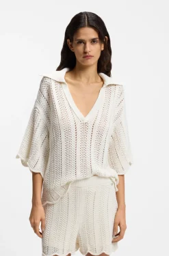Cotton-blend sweater with knitted wave structure