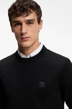 Cotton-blend sweater with logo patch