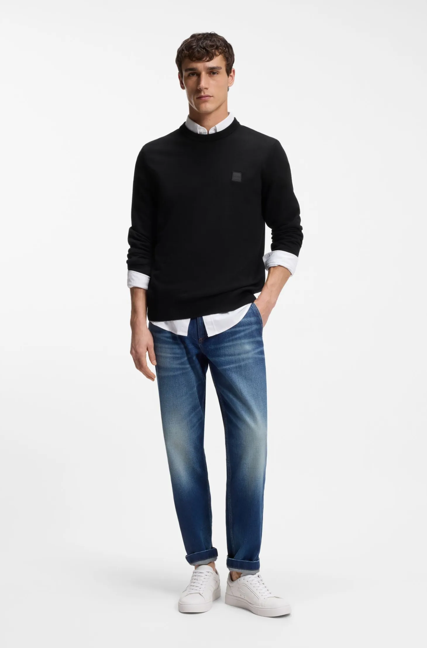 Cotton-blend sweater with logo patch