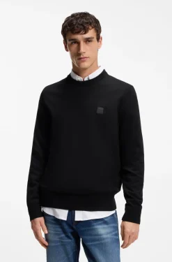 Cotton-blend sweater with logo patch