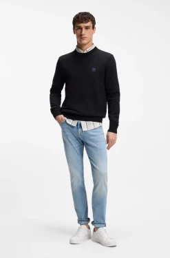Cotton-blend sweater with logo patch