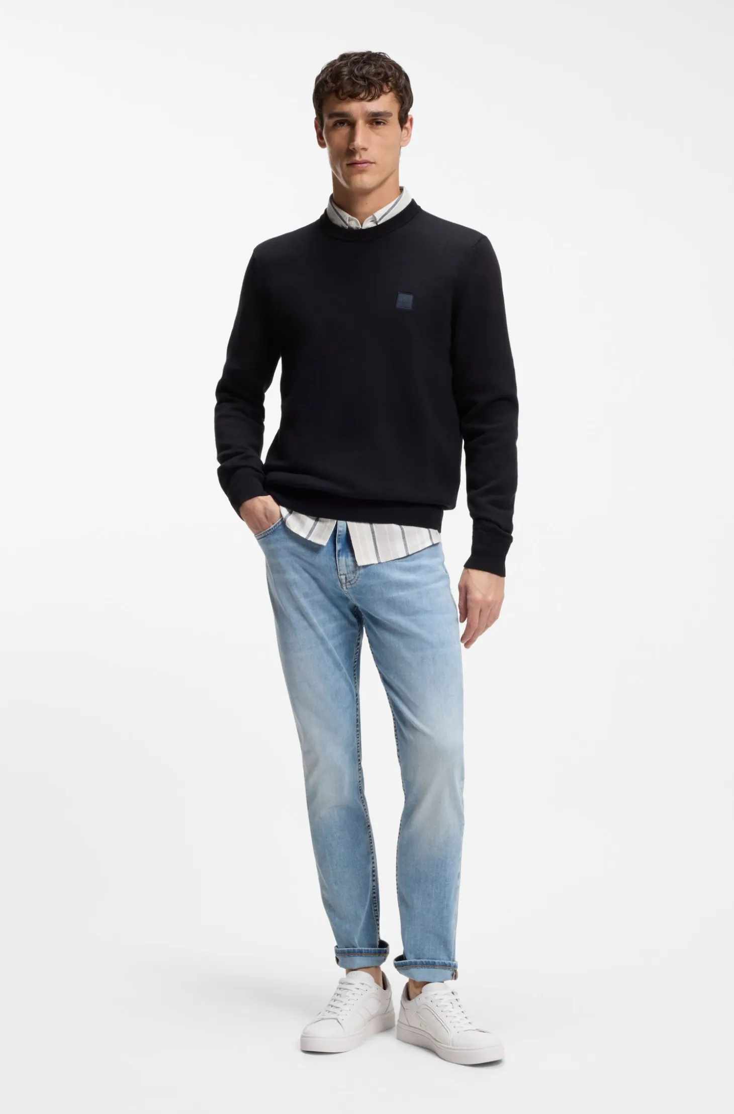 Cotton-blend sweater with logo patch