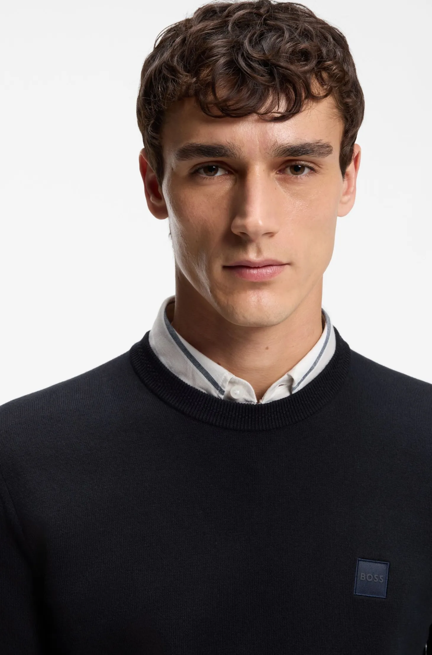 Cotton-blend sweater with logo patch