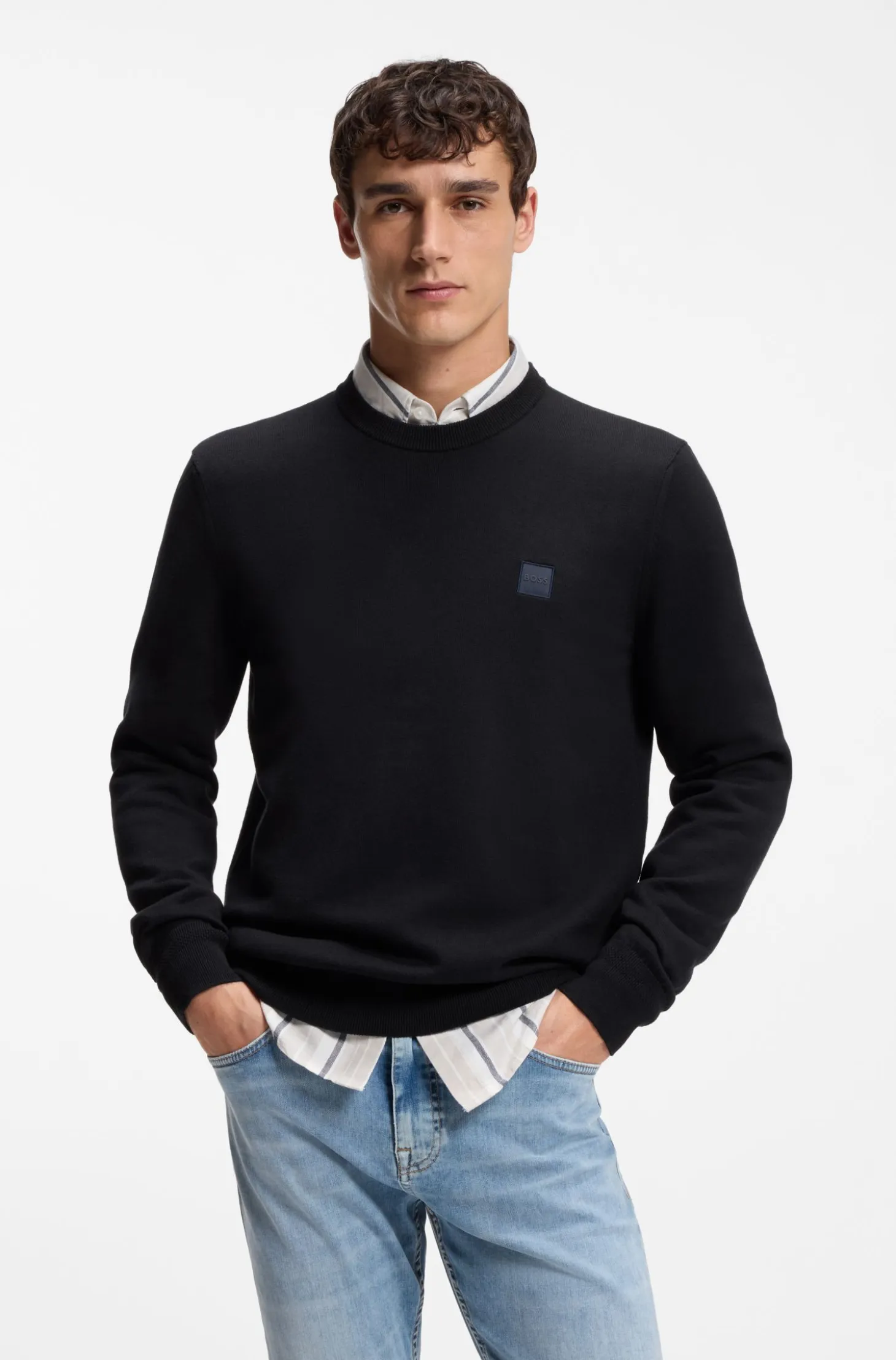 Cotton-blend sweater with logo patch