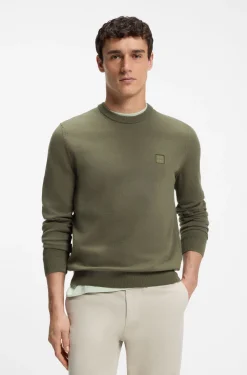 Cotton-blend sweater with logo patch