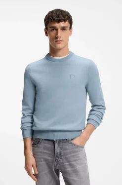 Cotton-blend sweater with logo patch