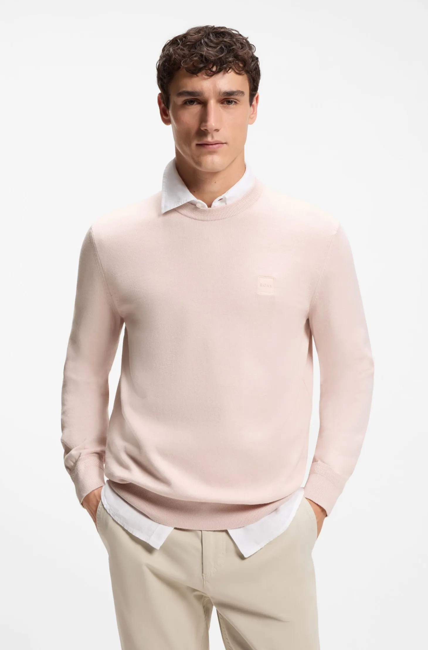 Cotton-blend sweater with logo patch
