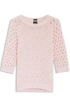 Cotton-blend sweater with open-knit sleeves
